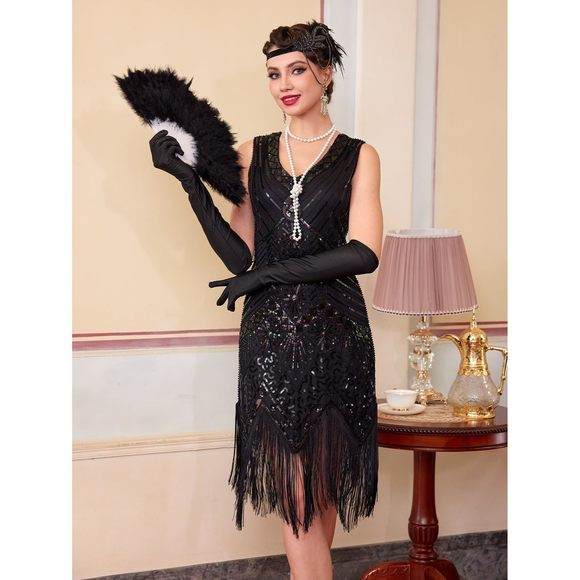 white christmas dresses Queendancer Women Golden Fringed 1920s Dress Spaghetti Straps Roaring 20s Great  Gatsby Dress – queendancer main image 0